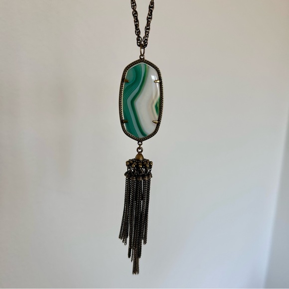 Kendra Scott Green Banded Agate Rayne Necklace - Picture 2 of 5